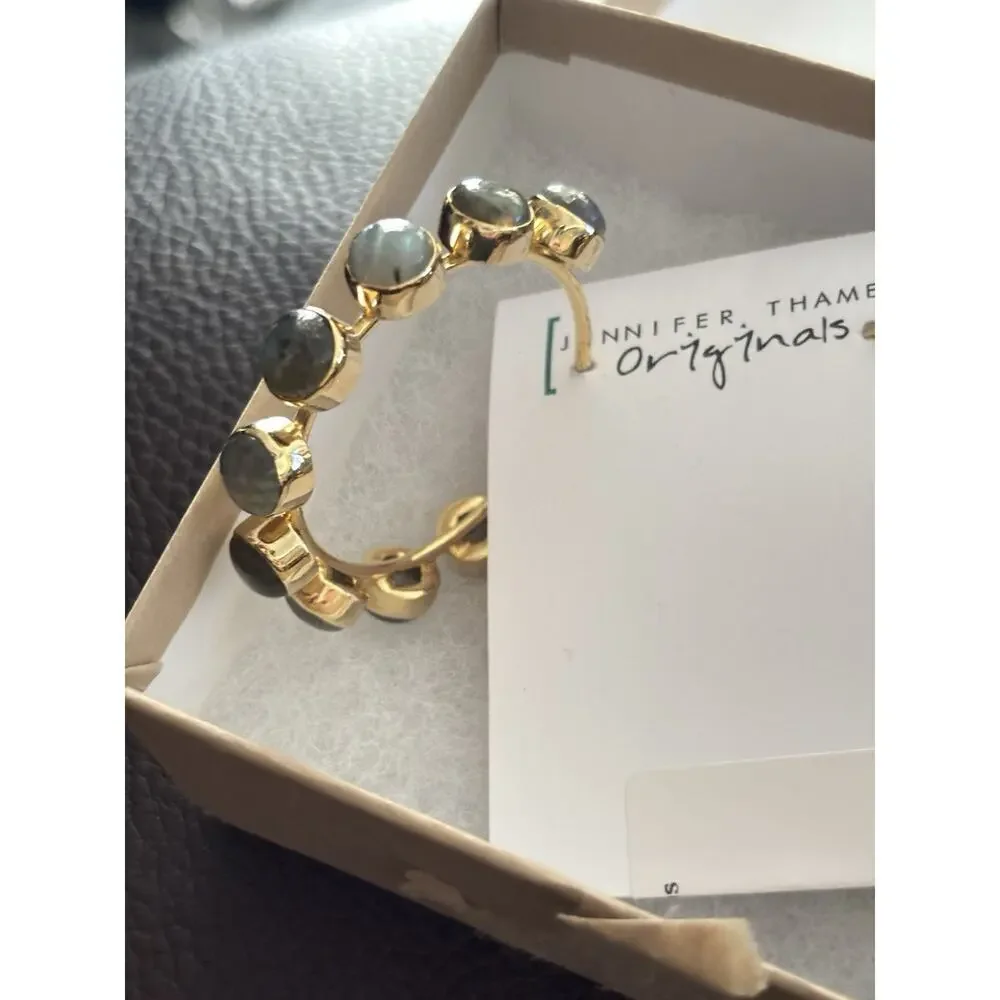 Gold Filled and Genuine Labradorite Hoop Earrings Made By Mississippi Artisan - Picture 5 of 6